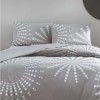 Lenjerie de pat dublu bumbac 100% Ranforce Moon cu design modern de cercuri albe pe fundal gri