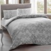 Lenjerie de pat dublu bumbac 100% ranforce Tac Romina, design damasc elegant, alb și gri
