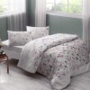 Lenjerie de pat dublu bumbac 100% ranforce Tac Rosina Lila, design floral delicat, alb, lila, roz și verde