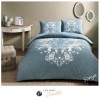 Lenjerie de pat dublu bumbac 100% ranforce TAC Sonya albastru-alb cu motive florale elegante