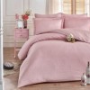 Lenjerie de pat din satin bumbac roz pudră model Damasc