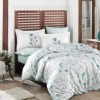 Lenjerie de pat din bumbac satinat Hobby Home cu model flori mentă pe fundal alb ​