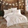 Lenjerie cu reni de pat dublu Craciun cu broderie cu puf, Class Home, Noel ecru