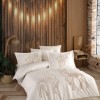 Lenjerie cu reni de pat dublu Craciun cu broderie cu puf, Class Home, Noel ecru