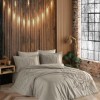 Lenjerie de pat Rosa maro deschis cu broderie în relief de trandafiri, bumbac 100% ranforce, pat dublu, decor modern, 6 piese