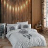 Lenjerie de pat Ruya gri cu broderie Dreamcatcher în relief, bumbac 100% ranforce, pat dublu, decor modern, 6 piese