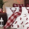Lenjerie pat Crăciun polycotton Eponj Home cu reni roșu vișiniu pe alb