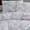 Lenjerie de pat dublu alba din bumbac 100% creponata cu model floral gri