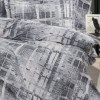 Lenjerie de pat dublu cu imprimeu geometric gri, din bumbac 100% creponat, set de 4 piese.