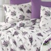 Lenjerie de pat dublu alba din bumbac 100% creponata cu model lavanda mov