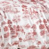Lenjerie de pat dublu cu peisaj rustic bordo, din bumbac 100% creponat, set de 4 piese.