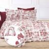 Lenjerie de pat dublu cu peisaj rustic bordo, din bumbac 100% creponat, set de 4 piese.