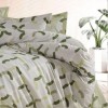 Lenjerie de pat dublu cu imprimeu geometric verde si alb, din bumbac 100% creponat, set de 4 piese.