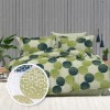 Lenjerie de pat dublu cu cercuri verzi, material bumbac creponat, set 4 piese cu elastic