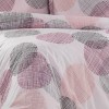 Lenjerie de pat dublu creponata cu elastic 140x200 cm din bumbac,cu cercuri in nuante de gri si roz, set 4 piese.