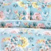 Lenjerie de pat dublu creponata cu elastic 140x200 cm din bumbac,cu model floral colorat, set 4 piese.