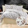 Lenjerie de pat dublu din bumbac 100% creponat cu imprimeu floral maro și bej, stil rustic
