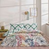 Lenjerie de pat dublu cu 2 fete TAC Greeny Verde din bumbac 100% ranforce, design geometric si floral