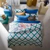 Lenjerie de pat dublu cu 2 fete TAC Greeny Verde din bumbac 100% ranforce, design geometric si floral