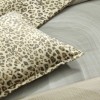 Lenjerie pat dublu TAC Orianze cu cearsaf elastic crem bej, animal print bej verde kaki pe o parte si model geometric natural pe verso