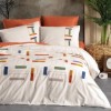 Lenjerie de pat model Katy Cinnamon, design multicolor pe fundal crem, material bumbac 100% ranforce, set 6 piese, cearceaf de pat culoare scorțișoară.