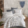 Lenjerie pat dublă bumbac ranforce cu broderie cu crengute pe nuante de gri, Clasy Home Eva