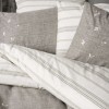 Lenjerie pat dublu bumbac 100% ranforce Cotton Box Moke Bej/Gri, cu broderie frunze albe și verso cu dungi subțiri pe fond crem