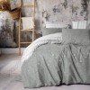 Lenjerie pat dublu bumbac 100% ranforce Patara Gri, cu broderie linii gri și verso în dungi gri,