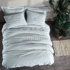 Lenjerie de pat Iris gri cu broderie, bumbac ranforce, model geometric și linii orizontale, marca Sahesern.