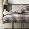 Lenjerie pat dublu bumbac 100% ranforce MySleep Retro Bej cu dungi maro și funde decorative