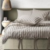 Lenjerie pat dublu bumbac 100% ranforce MySleep Stone ecru cu dungi maro și funde decorative