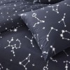 Set lenjerie de pat dublu Lony TAC din bumbac 100 % ranforce, imprimeu constelații albe pe fond albastru midnight, cearșaf cu elastic