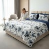 Lenjerie de pat dublu cu elastic Noctelle Cotton Pro Pucioasa bumbac ranforce premium model floral cu flori albastre