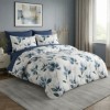 Lenjerie de pat dublu cu elastic Petalique frunze Cotton Pro Pucioasa bumbac ranforce premium model cu frunze albastre