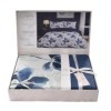 Lenjerie de pat dublu cu elastic Petalique frunze Cotton Pro Pucioasa bumbac ranforce premium model cu frunze albastre