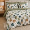 lenjerie de pat dublu cu elastic Sage Rhythm Patrate Cotton Pro Pucioasa bumbac ranforce premium model geometric cu patrate verde bej gri