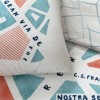 Lenjerie de pat dublu cu elastic Selby TAC bumbac ranforce model geometric abstract albastru verzui si teracota