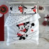 Lenjerie de pat dublu din bumbac 100% ranforce, model Disney Minnie & Mickey Love Day, cu elemente fosforescente.