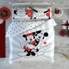 Lenjerie de pat dublu din bumbac 100% ranforce, model Disney Minnie & Mickey Love Day, cu elemente fosforescente.