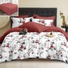 Lenjerie de pat dublu din finet 6 piese, model floral caramiziu-gri M441