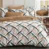 Lenjerie de pat dublu cu imprimeu geometric din finet, 6 piese, model geometric abstract, cearceaf maro plat