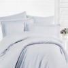 Lenjerie de pat gri damasc din bumbac 100% cu dungă de 1 cm lățime, specială pentru hoteluri, set 6 piese