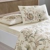 Lenjerie de pat dublu Despina Ecru TAC bumbac ranforce model floral botanic pe fond ecru