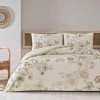 Lenjerie de pat dublu Despina Ecru TAC bumbac ranforce model floral botanic pe fond ecru