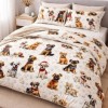 Lenjerie de pat dubla bumbac 100% satinat cu catei design jucaus 4 piese fabricata in Romania
