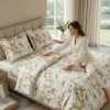 Lenjerie de pat dubla bumbac 100% satinat floral bej 4 piese fabricata in Romania