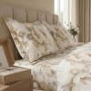 Lenjerie de pat dubla bumbac 100% satinat floral bej 4 piese fabricata in Romania