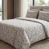 Lenjerie de pat dubla bumbac 100% satinat floral delicat alb/maro 4 piese fabricata in Romania