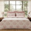 Lenjerie de pat dubla bumbac 100% satinat flori roz pastel, 4 piese, fabricata in Romania