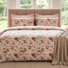Lenjerie de pat dubla bumbac 100% satinat flori roz/crem, 4 piese, fabricata in Romania